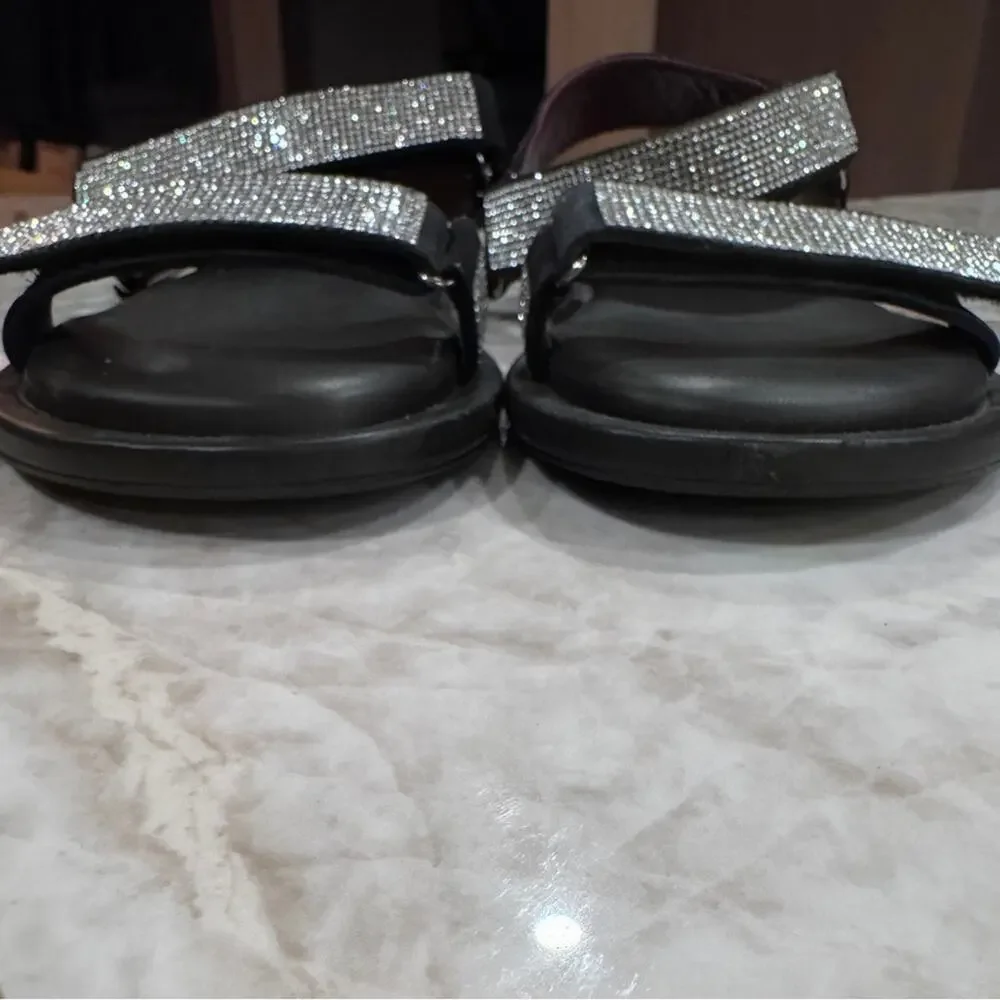 STAUD Black Flat rhinestone Sandals with Velcro closures size 39 - Picture 13 of 14